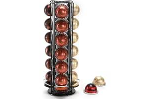 SYSYLY Porte Capsules de Café Compatible avec Vertuo Capsules, Support pour Rangement 28 Dosette de Café, Rotatif à 360° et Antidérapant, Noir.