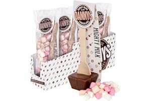 Danny's Premium Hot Chocolate Spoons with Marshmellows | 4 x Large 50g | Mighty Milk & Mallows Hot Chocolate Stirrer | Stocking Fillers | Christmas Eve Box