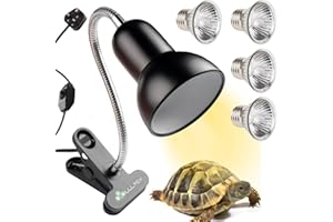 IUULFEX Reptile Heat Lamp Tortoise Light Turtle Basking Light Heat Lamp for Reptiles Tortoise with UVA UVB Bulbs 25W 50W 75W E27 Holder Clamp Lamp Fixture with 360° Rotating Neck Warm White, (4 Bulbs)