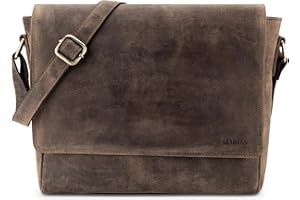 LEABAGS Leder Umhängetasche Herren & Damen I Echtleder Laptoptasche bis 14 Zoll I Messenger Bag mit Schultergurt I Schultertasche I Arbeitstasche I Tragetasche I Handtasche