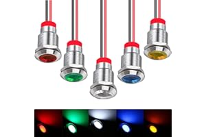 RUNCCI-YUN 5pcs110V-220V 12mm LED Pannello Pilota Cruscotto Spia Indicatore Lampada Auto Furgone Barca Indicatore Luminoso Lampada Pilota Cruscotto (rosso blu verde giallo bianco)