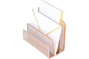 Blu Monaco Rose Gold Metal Mesh Letter Sorter – 3-Slot Mail Organizer for Desk, Office & Home – Space-Saving Vertical Mail Holder for Envelopes, Documents & Files – Modern Desk Organizer