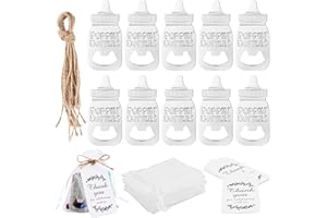 AKONE 10 abrebotellas para baby shower, regalos de invitados, bautizos, bautizos, bautizos, regalos, cumpleaños, recuerdos, decoración para biberones, regalos de invitados para baby shower (Plata)