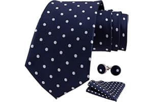 Leipple Mens Stripe Plaid Ties Set Classic WOVEN Necktie with Handkerchief Cufflinks Formal Wedding
