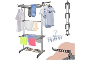 Allyson Wäscheständer - Klappbare Füße, Seitenflügel, Wetterfest, Stabile Räder - Platzsparend, Einfach zu Bewegen, Für Innen und Außen - Wäscheleine, Trockner, Wäschekorb, Wäschesortierer (Grau)