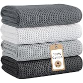 Tea Towels Set of 4, Cotton, 100% Cotton, Soft Tea Towels, Kitchen Towels, Waffle Texture, Absorbent, 35 x 35 cm