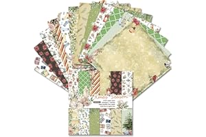 ORIENTAL RIVERKIT 24 Blatt Scrapbooking Papier, 6 Zoll Weihnachten Motivpapier, 12 Muster, Einseitig, Vintage Design, für DIY Handwerk Foto Hintergrund Deko