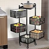 Kuber Industries Storage Rack | 5-Layer Revolving Vegetable Kitchen Rack | Square Multipurpose Storage Trolley with Wheels | 