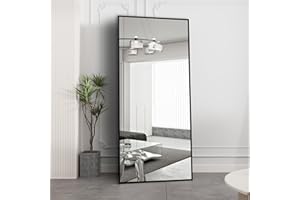 Beauty4U Full Length Mirror 180x80cm Free Standing, Hanging or Leaning, Large Floor Mirror with Black Aluminum Alloy Frame for Living Room or Bedroom
