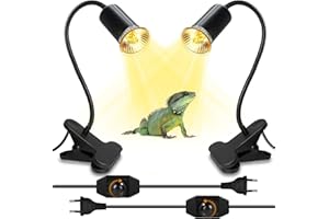LQUNFYL 2 Pezzi Lampada Riscaldante Tartarughe, Lampada Riscaldante per Rettili con 240CM Cavo Interruttore Dimmerabile, Lampada per Tartarughe d'acqua, UVA UVB Lampada Rettili per Pulcino(Senza Lampadina)