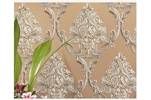 iJIAHOMIE-Paper Europeo 3D Tridimensionale in Rilievo Damasco Carta da Parati Camera da Letto Soggiorno Parete Non Tessuto Marrone Chiaro,53 X 1000CM(21in X 394in)