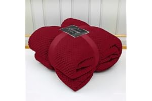 VELVETIO Luxury Waffle Fleece Popcorn Throw, Extra Large Thermal Warm Honeycomb Blanket, Soft & Cosy 100% Polyester Snuggle Sofa Bed Throws, 150 x 200cm, Red