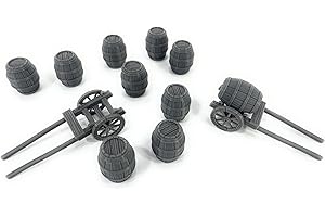 LM3D Set of 2 Carts and 10 Barrels, Fantasy Scenery for Wargames 28mm-32mm, 3D Printing