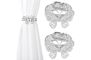 Dalababa Curtain Tie Backs, 1 Pair Alloy Drapery Holdbacks, Modern Silver Curtain Tiebacks Simple Stretchy Wire Rope Curtain Straps for Office Cafe Home Decor (Silver Butterfly)