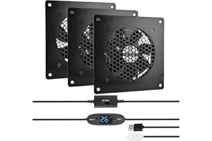 EuroHarry Ventilateur USB 120 mm, système silencieux contrôlé par la température, ventilateur 5 V avec cadre moderne en aluminium brossé noir pour armoires AV home cinéma