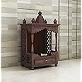 Ganpati Arts Solid Sheesham Wood Front Open Temple with 1 Drawer Storage Wooden Mandir for Home and Offices (Walnut Finish) 1 Year Warranty