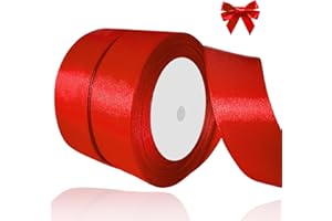 JOYSAL Lot de 2 rubans de satin rouges - 38 mm x 22 m - Décoration de cadeau - Pour mariage, baptême et anniversaire