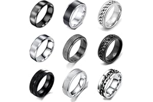VELESAY 9Pcs Acier Inoxydable Noir Bague pour Hommes Femmes Vintage Rock Gothique Bague Chaine Bague Homme Noir Punk Bague De Chaîne Homme Acier Inoxydable Femmes Bague
