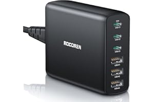 ‎ROCOREN Rocoren Ładowarka USB C 100W, 6-Portowy Zasilacz USB C, PD QC PPS niezależne szybkie ładowanie, Szybka ładowarka kompatybilna z MacBook Air, iPhone, iPad Pro,Google Pixel,Galaxy M35,realme,OnePlus