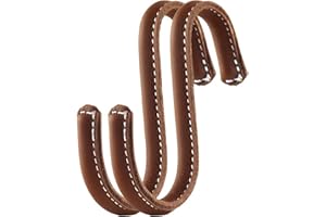 Brute Strength - Ganchos en forma de S envueltos en cuero de grano completo - 2 piezas - Cognac - Ganchos de metal de 10 cm de acero inoxidable para colgar en la cocina, el taller, el baño