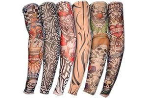 BAIJ Manicotti Finti per Tatuaggi,6 Pack Uomini Tatuaggio Manica Nylon Tatuaggio Temporaneo Falso Manicotti del Braccio Elastico Manicotti per Braccia per Halloween Basket Ciclismo Protezione UV Unisex