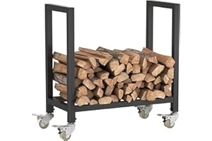CEIEVER Estantería de metal para leña de chimenea, 65 x 30 x 68 cm, soporte para leña de jardín, se puede mover y desmontar para leña, ayuda para apilar leña exterior