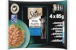 MARS Sheba Mini Filets en sauce pour chat adulte – Nourriture humide pour chats - sélection aux poissons – Sachets fraîcheur 52 x 85g