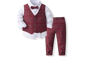 Volunboy Trajes para Bebé Niños de Boda, Bautizo Conjunto de Chaleco, Camisa, Pantalón, Pajarita