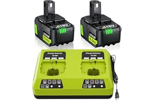 2 Pack 18V 8.0Ah/8000mAh Lithium-Batterie und P117 6A Doppelladegerätfür Ryobi One+, Li-ION-Ersatzbatterie für Ryobi 18V One+ P108 P107 P104 P105 P102 P103 Werkzeuge