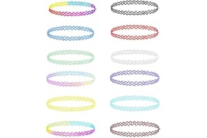 MUNSKT 12PCS 90s Neon Chokers Kit, Stretch Elastic Gothic Necklace Colorful Lace Tattoo Chain for Women Girls Gift Party