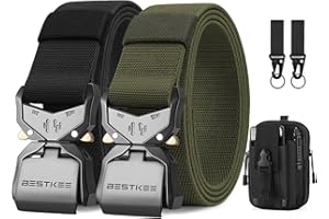 BESTKEE 2 Pièces Ceinture Homme Tactique, Haute Performance de 3.8 cm de Large, Boucle en Métal à Dégagement Rapide en Nylon, Offerte Avec Un Sac Tactique Molle et Un Crochet