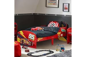 Disney Toddler Bed: Sturdy Engineered Wood Construction, Guarded Sides, Wooden Slats, Fits 140cm x 70cm Mattress (Mattress not included) - Lightning McQueen