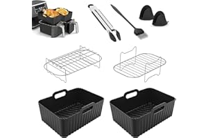 WELYOURS Air Fryer Accessories, Silicone Air Fryer Liners Set for Ninja Air Fryer Dual AF300UK AF400UK & Tower, with Airfryer Liner Basket & Air Fryer Rack & Silicone Oven Gloves for Oven Microwave