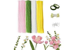 FIVAVA Pfeifenputzer zum Basteln,500 Stück Pfeifenreiniger Blumen Set 4 Farben,Pfeifenreiniger zum Basteln mit 300 Stück Staubgefäße,Blumendraht,Geschenkband für DIY Blumenstrauß Dekorationen (Rosa)