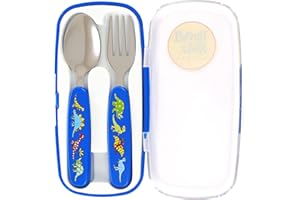 Tyrrell Katz Kids Dinosaurs Printed 2 Piece Cutlery Set in Blue with Case - Dishwasher Safe Flatware Children's Fork and Spoon - 15 x 8 x 2 cm