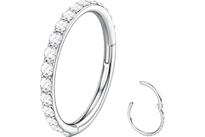 BodyBonita G23 CZ Titanio Piercing Naso - 20G/18G/16G/14G Anelli per Setto Nasale Cerchio Clicker Cartilagine Orecchino per Donna Elica Rook Trago Conch Piercing Gioielli Anello Daith Argento/Oro