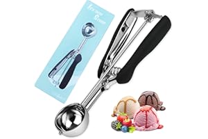 Qaestuan Cuchara de Helado, 4cm Cucharón de Helado con Gatillo, Negra Sacabolas, Pbolas de Acero Inoxidable, para Masa de Galletas, Sorbete, Almendra Apto para Lavavajillas