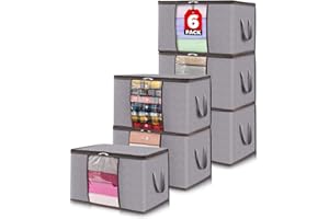Lifewit 6 pezzi Scatole per Vestiti 50L, Contenitori per Armadio Pieghevole, Scatole per Armadio, Scatoloni trasloco, Organizzatore armadio per Vestiti, Coperte, Piumoni, Grigio Chiaro