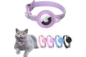 MOUYOU Airtag Katzenhalsband,Leder Airtag Halsband Katze,Reflektierend Verstellbar GPS Katzenhalsband Airtag Hülle für Tracking Katze Anti-verloren,Airtag Katze für große/mittelgroße/kleine Katze(XS,Lila