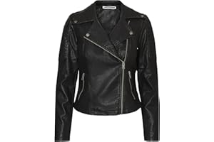 NOISY MAY Chaqueta de Cuero sintético para Mujer Chaqueta de Motociclista Chaqueta de transición Manga Larga Shacket Recubierto de PU NMREBEL