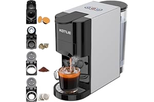 KOTLIE Expreso 4 en 1 Cafetera de Capsulas para Dolce Gusto/Nespresso Original/Ground/ESE Pods,19 Bar Alta Presión Apagado Automático Depósito Cafetera Capsulas (Negro) AC-513K