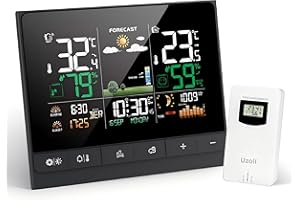 Uzoli Estación meteorológica inalámbrica con sensor exterior Termómetro Higrómetro interior y exterior Reloj digital Previsión del tiempo Presión del aire Salida y puesta del sol Fase lunar -EM3403