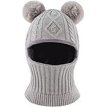 Bonnet Cagoule Enfant Écharpe Set Chapeau Et écharpe De Bébé D'hiver 2 En 1 Chaud Cache Oreilles Chapeaux Tricoté Enfant Double Pompon Cagoule Balaclava Pour Fille Garçon Fashion Bonnet Cagoule Bebe