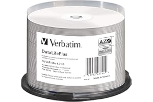 ‎VERBATIM Verbatim DVD-R 16x Wide Inkjet Professional 4.7GB, DataLifePlus, 50er Pack Spindel, DVD Rohlinge bedruckbar, 16-fache Brenngeschwindigkeit & lange Lebensdauer, DVD-R printable, DVD leer