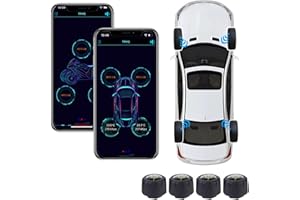 ‎MOMOTOU MOMOTOU Reifendrucksensor 5.1 Bluetooth-kompatibel TPMS 5 Alarm Modi IP67 wasserdichte Reifendruckkontrollsystem für Android/IOS Auto Motorrad Externer Sensor