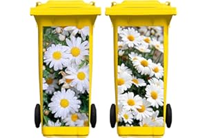 Nezyo 2 Sheets Wheelie Bin Stickers, Daisy Flowers Dustbin Sticker Decorative Self Adhesive Waterproof Large Floral Bin Decal for Dustbin Fridge Wall Indoor Outdoor Home Decor, 14. 37 x 30. 71 Inch