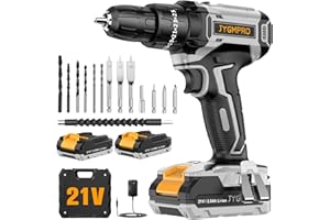 JYGMPRO 21V Trapano Avvitatore Batteria, Avvitatore a Batteria con 2 Batterie da 2.0Ah, 42N.m di Coppia, 2 Velocità, 25+3 Coppia, 14 Accessori,Luce a LED,Per il fai da te,in Casa e Giardino, Grigio