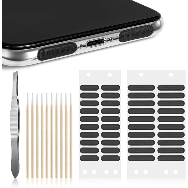 30 Stück Staubschutz-Aufkleber Für Handy-Lautsprecher - Mit Reinigungsstäbchen & Pinzette, 2 Größen, Schwarz