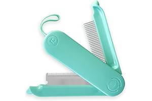 Fur Magic Deshedding and Dematting Comb, 2 Sided Foldable Pet Grooming Brush for Deshedding, Mats and Tangles, Reduce Shedding for Dogs and Cats with Medium and Short Hair, Green