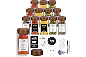 Asueilc 12 Pcs Spice Jars Set-Glass Spice Jars With Sandalwood Lid- 120ml Seasoning Container For Kitchen Herbs Spices and Flavourings-Kitchen Storage&Organisation-of Spice Jars With Lids And Labels